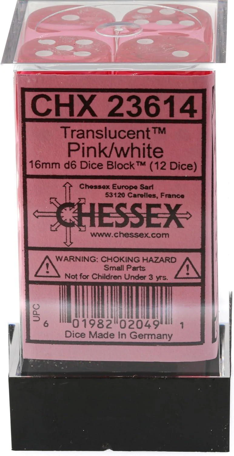 CHX 23614 16mm D6 Dice Block Translucent Pink/White