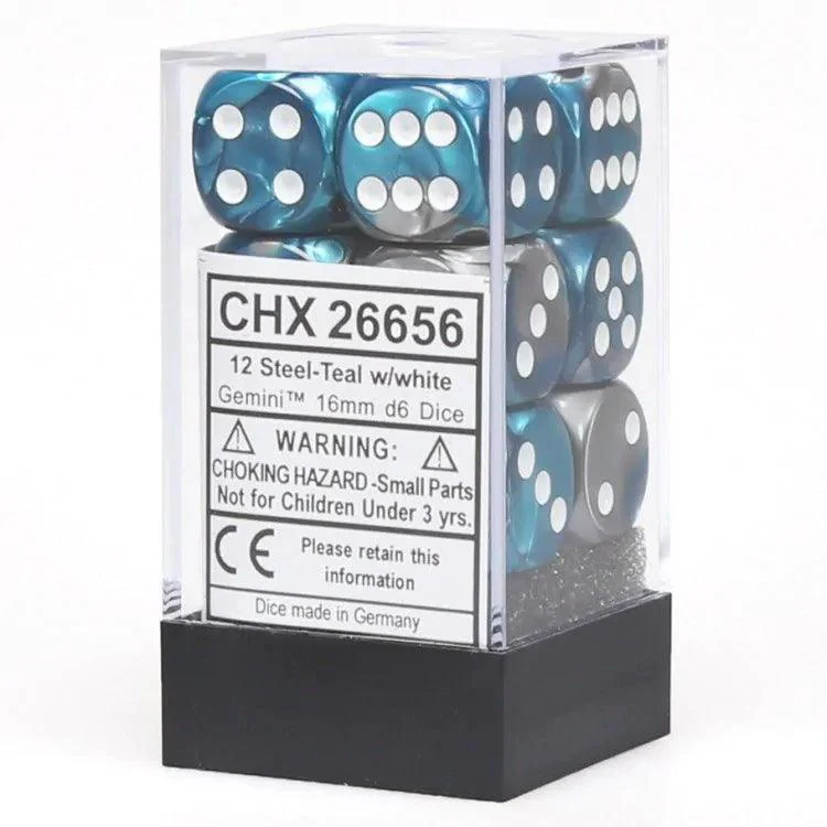 CHX 26656 Gemini 16mm D6 Dice Block Steel-Teal/White