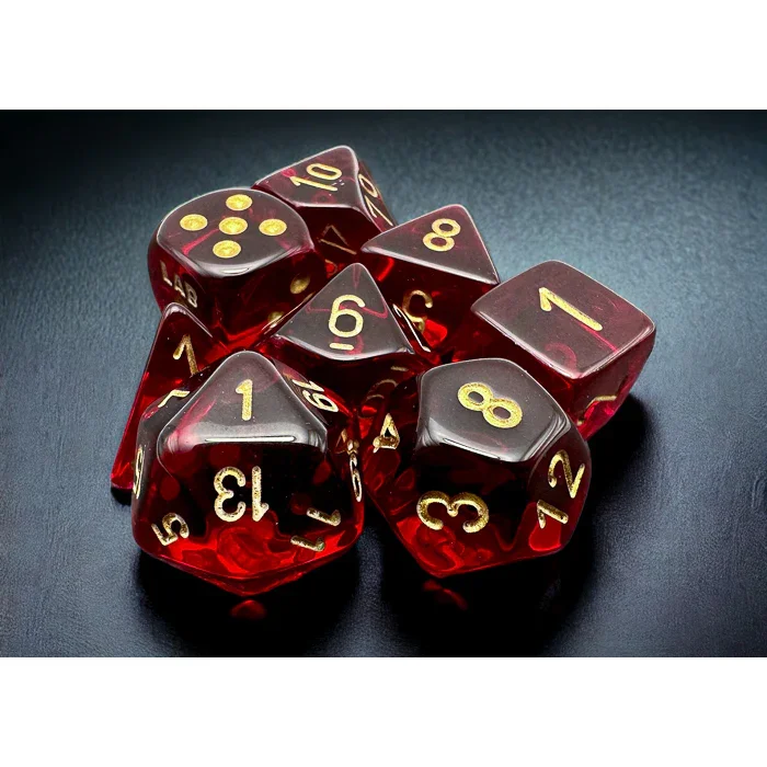 CHX 30058 Translucent Crimson/gold Polyhedral 7-Dice Set (with bonus die)